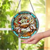 Crab Suncatcher Window Hangings Crab Lovers Gift FAUX Stained Glass Art Home Decor Crab Ornament Beach House Suncatcher